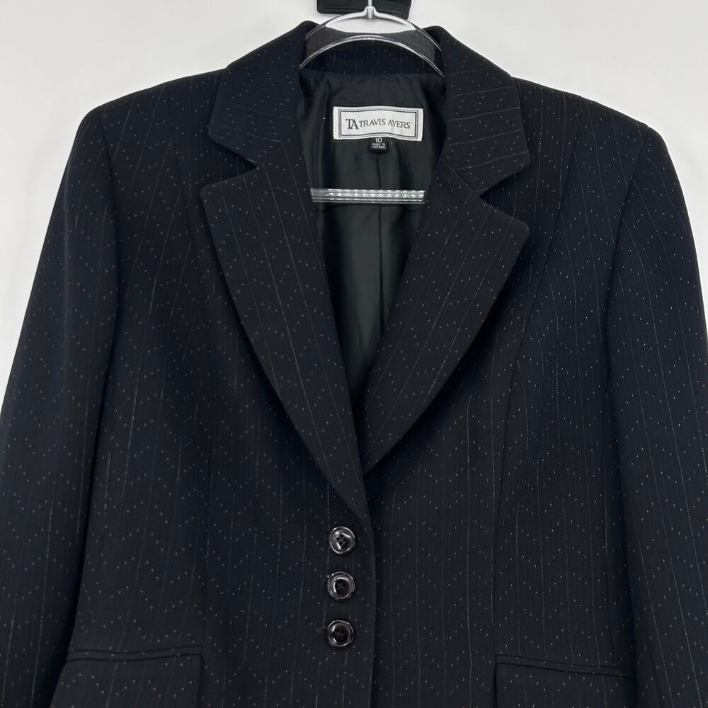 Travis Ayers Women's Black Pink Pinstripe 3 Button Career Blazer Jacket Size 10 - Picture 4 of 12